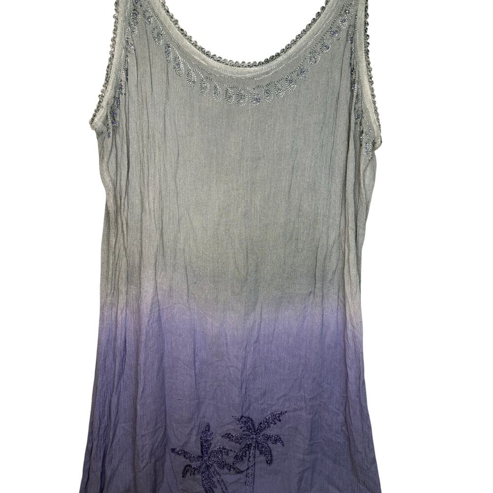 Raya Sun Embroidered Ombré Tank Sun Dress Size M Purple India Beach Palm Tree - Picture 3 of 5